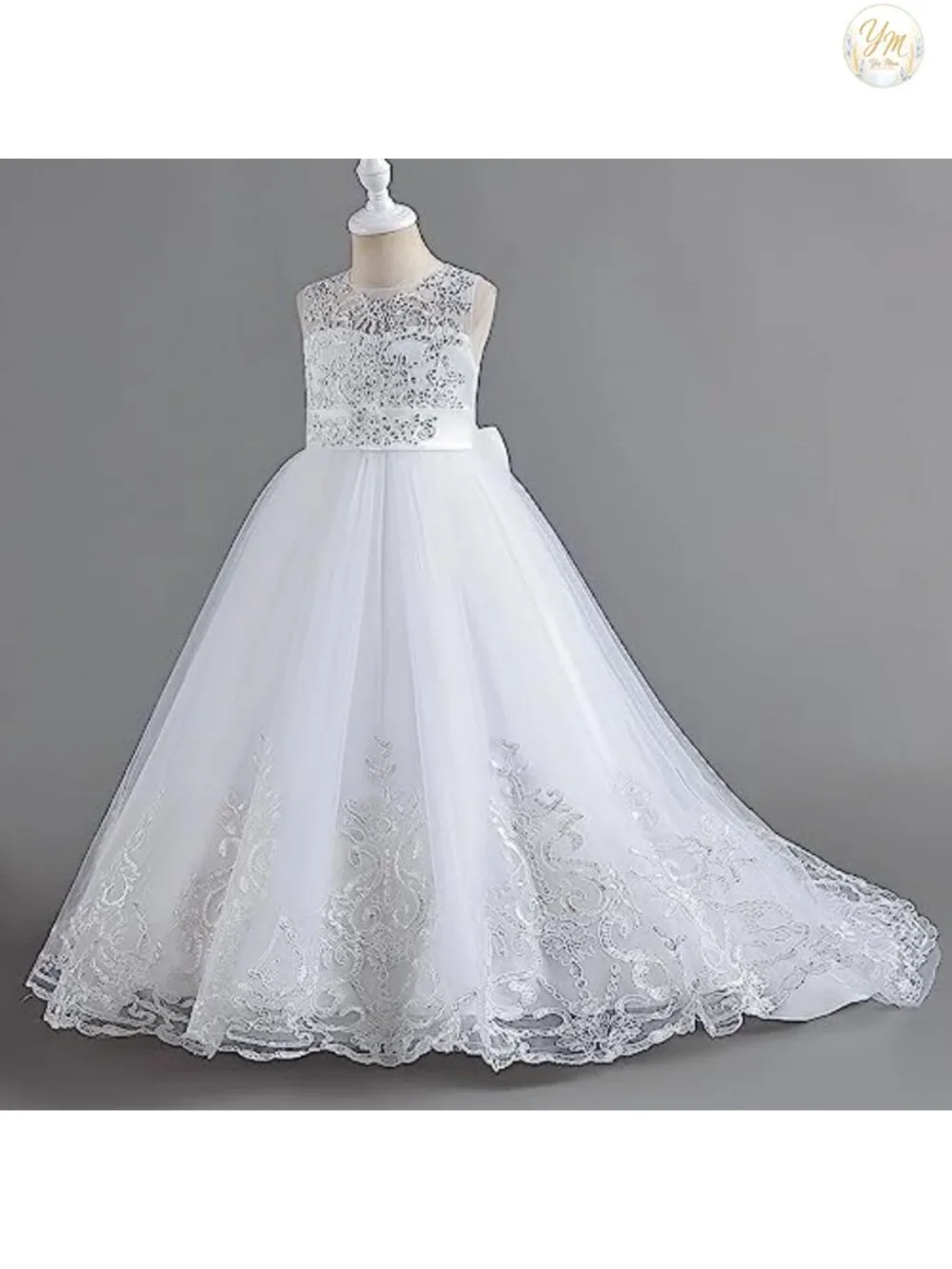 Girls Princess Lilac Tulle Long Pageant Dress Sleeveless Lace Rhinestone